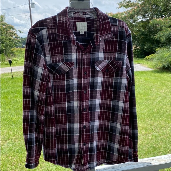 American Eagle Shirt Jacket Men Large Plaid Button Up Flannel Shacket Unlined - Picture 1 of 8